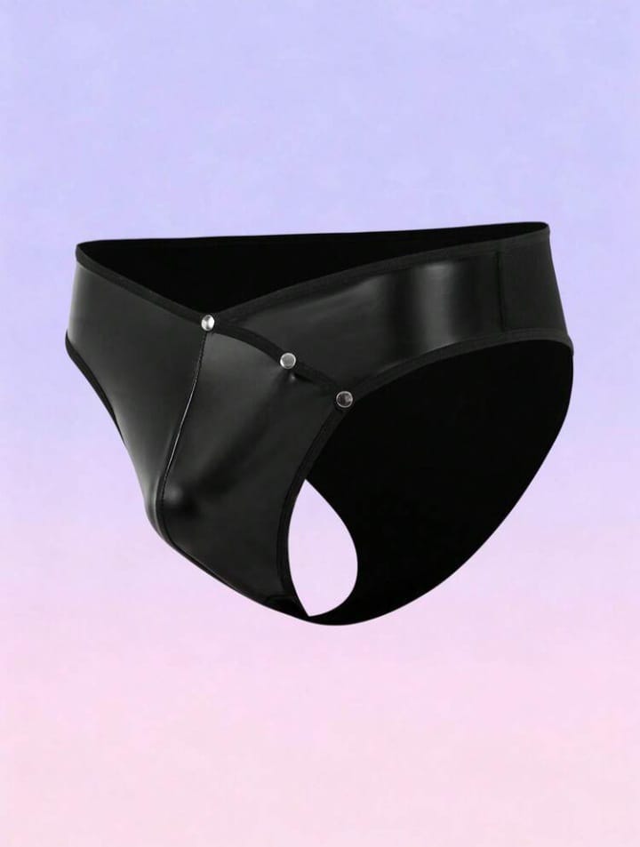 Men's Fashinable solid Color Pu Leather Rivet Sexy Briefs